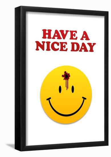 Have a Nice Day Smiley Face with Bullet Hole Art Print Poster-null-Framed Poster