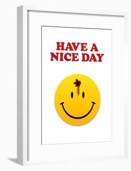 Have a Nice Day Smiley Face with Bullet Hole Art Print Poster-null-Framed Poster