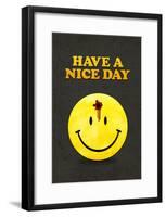 Have a Nice Day Smiley Face with Bullet Hole Black Art Print Poster-null-Framed Poster