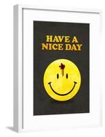 Have a Nice Day Smiley Face with Bullet Hole Black Art Print Poster-null-Framed Poster