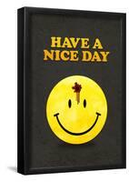 Have a Nice Day Smiley Face with Bullet Hole Black Art Print Poster-null-Framed Poster