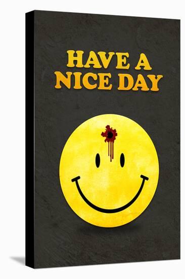 Have a Nice Day Smiley Face with Bullet Hole Black Art Print Poster-null-Stretched Canvas