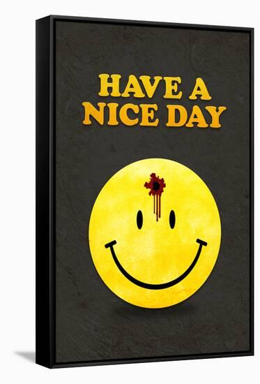 Have a Nice Day Smiley Face with Bullet Hole Black Art Print Poster-null-Framed Stretched Canvas