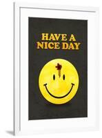 Have a Nice Day Smiley Face with Bullet Hole Black Art Print Poster-null-Framed Poster