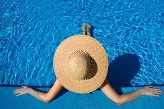 Woman in Hat Relaxing at the Pool-haveseen-Art Print