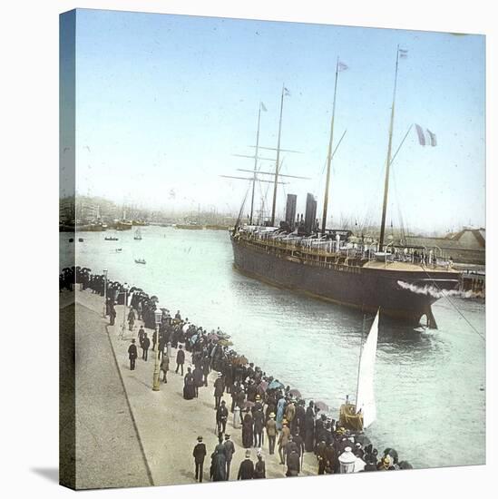 Havre (the Maritime Seine), the Pier, Trans-Atlantic Ship Entering the Port-Leon, Levy et Fils-Stretched Canvas