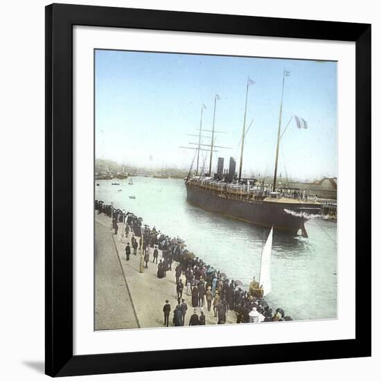 Havre (the Maritime Seine), the Pier, Trans-Atlantic Ship Entering the Port-Leon, Levy et Fils-Framed Photographic Print