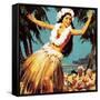 Hawaian Girl Dancing-English School-Framed Stretched Canvas