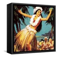Hawaian Girl Dancing-English School-Framed Stretched Canvas