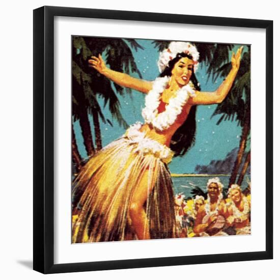 Hawaian Girl Dancing-English School-Framed Giclee Print