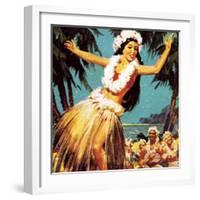 Hawaian Girl Dancing-English School-Framed Giclee Print