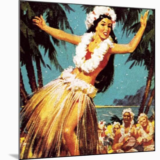 Hawaian Girl Dancing-English School-Mounted Giclee Print