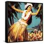 Hawaian Girl Dancing-English School-Framed Stretched Canvas