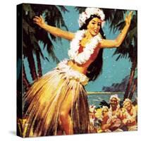 Hawaian Girl Dancing-English School-Stretched Canvas