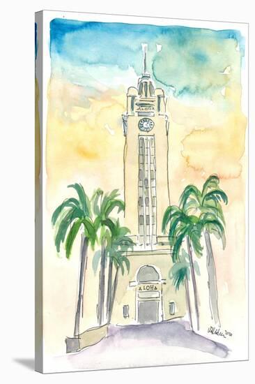 Hawaii - Aloha Tower Greetings and Palms-M. Bleichner-Stretched Canvas