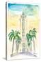 Hawaii - Aloha Tower Greetings and Palms-M. Bleichner-Stretched Canvas