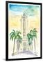 Hawaii - Aloha Tower Greetings and Palms-M. Bleichner-Framed Art Print