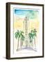 Hawaii - Aloha Tower Greetings and Palms-M. Bleichner-Framed Art Print