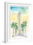 Hawaii - Aloha Tower Greetings and Palms-M. Bleichner-Framed Art Print