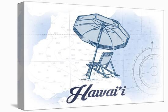 Hawaii - Beach Chair and Umbrella - Blue - Coastal Icon-Lantern Press-Stretched Canvas