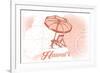 Hawaii - Beach Chair and Umbrella - Coral - Coastal Icon-Lantern Press-Framed Premium Giclee Print