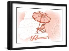 Hawaii - Beach Chair and Umbrella - Coral - Coastal Icon-Lantern Press-Framed Art Print