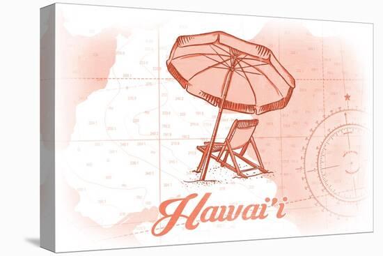 Hawaii - Beach Chair and Umbrella - Coral - Coastal Icon-Lantern Press-Stretched Canvas