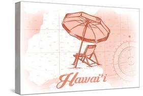 Hawaii - Beach Chair and Umbrella - Coral - Coastal Icon-Lantern Press-Stretched Canvas