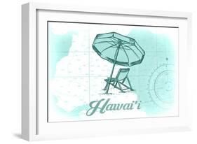 Hawaii - Beach Chair and Umbrella - Teal - Coastal Icon-Lantern Press-Framed Art Print