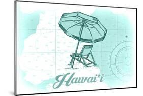 Hawaii - Beach Chair and Umbrella - Teal - Coastal Icon-Lantern Press-Mounted Art Print