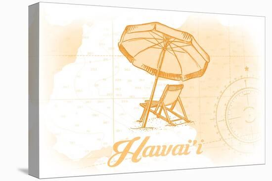 Hawaii - Beach Chair and Umbrella - Yellow - Coastal Icon-Lantern Press-Stretched Canvas