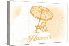 Hawaii - Beach Chair and Umbrella - Yellow - Coastal Icon-Lantern Press-Stretched Canvas