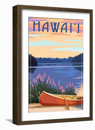 Hawaii - Canoe and Lake-Lantern Press-Framed Art Print