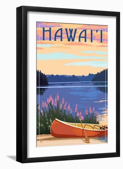 Hawaii - Canoe and Lake-Lantern Press-Framed Art Print