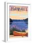 Hawaii - Canoe and Lake-Lantern Press-Framed Art Print