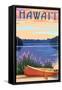 Hawaii - Canoe and Lake-Lantern Press-Framed Stretched Canvas