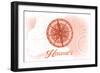 Hawaii - Compass - Coral - Coastal Icon-Lantern Press-Framed Art Print