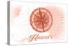 Hawaii - Compass - Coral - Coastal Icon-Lantern Press-Stretched Canvas