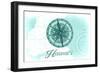 Hawaii - Compass - Teal - Coastal Icon-Lantern Press-Framed Art Print