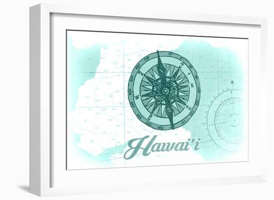 Hawaii - Compass - Teal - Coastal Icon-Lantern Press-Framed Art Print