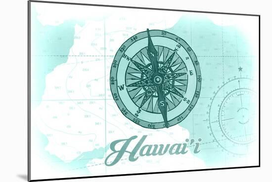 Hawaii - Compass - Teal - Coastal Icon-Lantern Press-Mounted Art Print