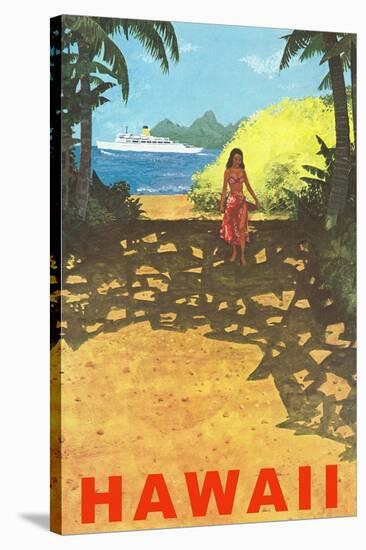 Hawaii, Cruise Liner, Girl on Beach Path-null-Stretched Canvas