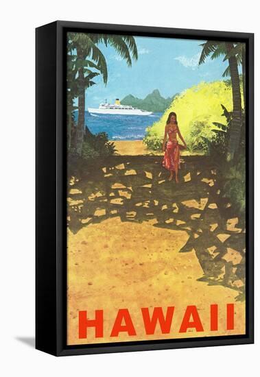 Hawaii, Cruise Liner, Girl on Beach Path-null-Framed Stretched Canvas