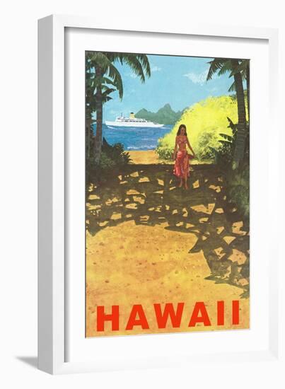 Hawaii, Cruise Liner, Girl on Beach Path-null-Framed Art Print
