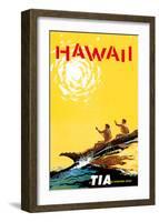 Hawaii - Fly TIA (Trans International Airlines) - Hawaiian Outrigger Canoe (Wa’a)-Roger LaManna-Framed Art Print