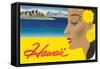 Hawaii, Graphic of Diamond Head and Woman-null-Framed Stretched Canvas