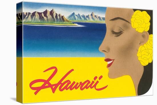 Hawaii, Graphic of Diamond Head and Woman-null-Stretched Canvas