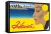 Hawaii, Graphic of Diamond Head and Woman-null-Framed Stretched Canvas