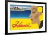 Hawaii, Graphic of Diamond Head and Woman-null-Framed Premium Giclee Print