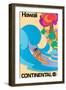 Hawaii - Hawaiian Surfer - Vintage Continental Airline Travel Poster, 1960s-Pacifica Island Art-Framed Art Print